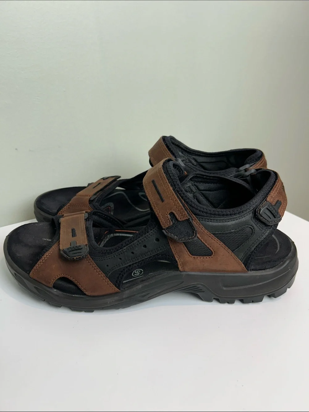 ECCO Receptor Mens 46 Brown Leather Sport Sandals Hiking Outdoor Adjustable